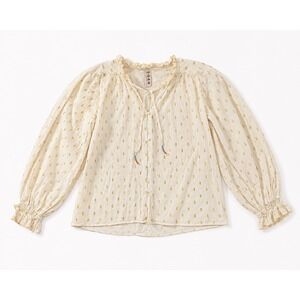 Dolan Left Coast Collection White Gold Metallic Fil Coupe Peasant Blouse Size 0